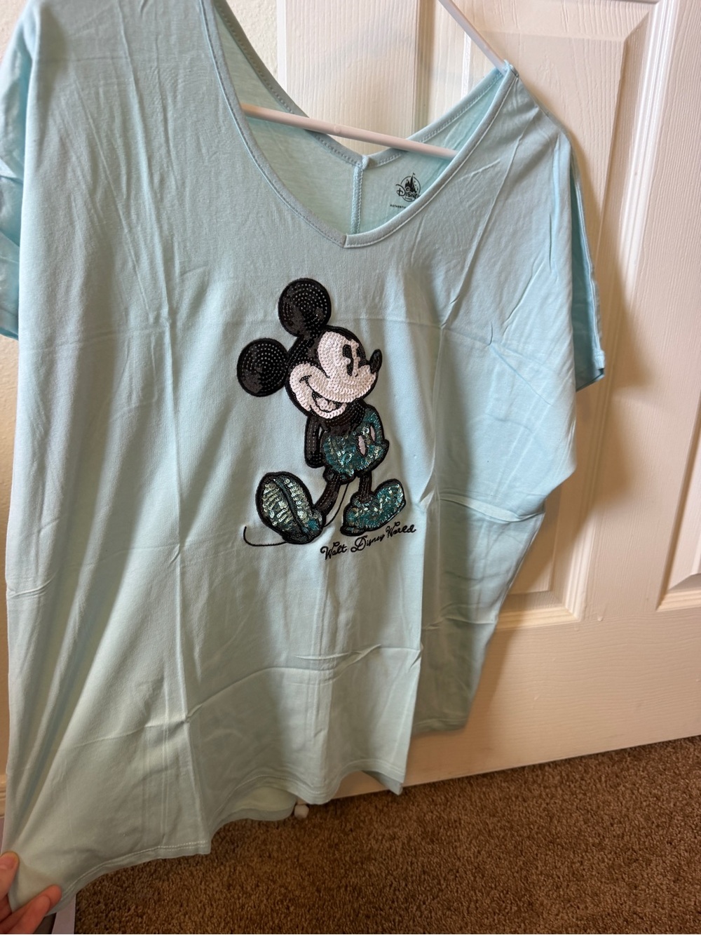 Disney Light Blue Girls' Mickey Sequin Short Sleeve Tee